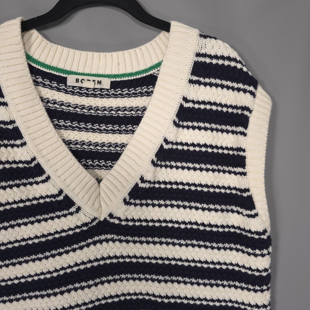 BODEN Women's Knit Sweater Vest MEDIUM Navy Ivory 100%‎ Cotton K0944 - Picture 7 of 9